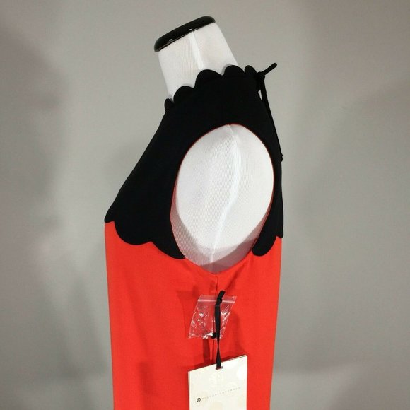 New Victoria Beckham Colorblock Scallop Drop Waist Dress M Sleeveless Flounce - Picture 4 of 9